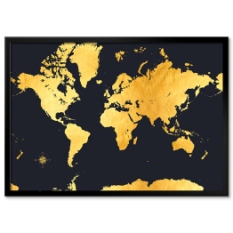 Stylowa złota mapa świata na ciemnym granatowym tle