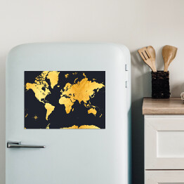 Magnes dekoracyjny Stylowa złota mapa świata na ciemnym granatowym tle