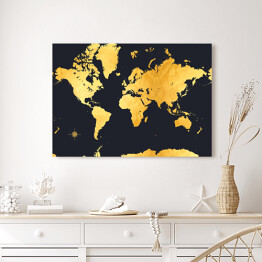Obraz na płótnie Stylowa złota mapa świata na ciemnym granatowym tle
