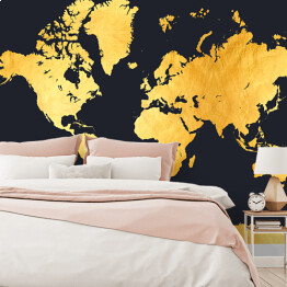 Fototapeta Stylowa złota mapa świata na ciemnym granatowym tle