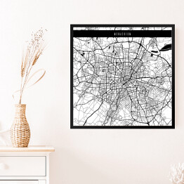 Obraz w ramie Mapa miast świata - Monachium - biała
