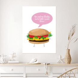 Plakat samoprzylepny Ilustracja hamburger z napisem "Nie jestem tłusty, mam tylko grube kości"