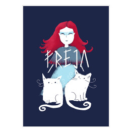 Plakat samoprzylepny Mitologia nordycka - Freja z kotami