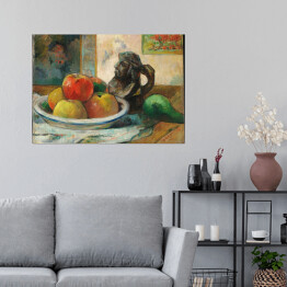 Plakat samoprzylepny Paul Gauguin "Martwa natura z jabłkami, gruszką i ceramicznym rzeżbionym dzbankiem" - reprodukcja