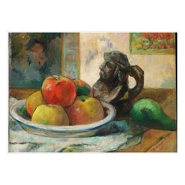 Plakat samoprzylepny Paul Gauguin "Martwa natura z jabłkami, gruszką i ceramicznym rzeżbionym dzbankiem" - reprodukcja