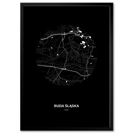Plakat w ramie Mapa Rudy Śląskiej w kole czarno-biała