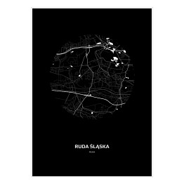 Plakat samoprzylepny Mapa Rudy Śląskiej w kole czarno-biała