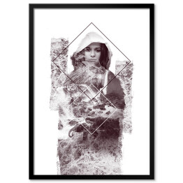 Plakat w ramie Podwójna ekspozycja - kobieta na tle morskich fal