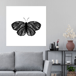 Plakat samoprzylepny Czarny motyl z szarymi elementami na białym tle