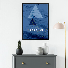 Obraz w ramie "Find your balance" - typografia na niebieskim marmurze