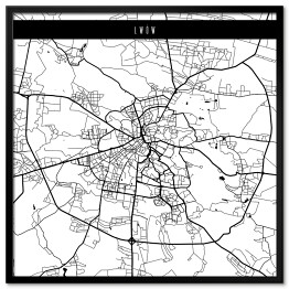 Plakat w ramie Lwów - biało czarna mapa