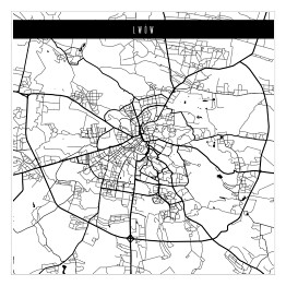 Plakat samoprzylepny Lwów - biało czarna mapa