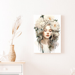 Obraz klasyczny Romantyczny portret kobieta z kwiatami 