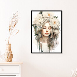 Plakat w ramie Romantyczny portret kobieta z kwiatami 