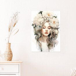 Plakat Romantyczny portret kobieta z kwiatami 