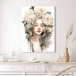 Obraz klasyczny Romantyczny portret kobieta z kwiatami 
