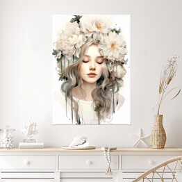 Plakat samoprzylepny Romantyczny portret kobieta z kwiatami 