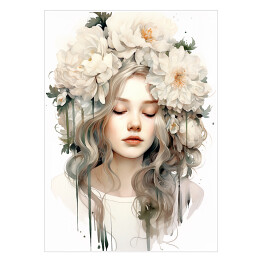 Plakat samoprzylepny Romantyczny portret kobieta z kwiatami 