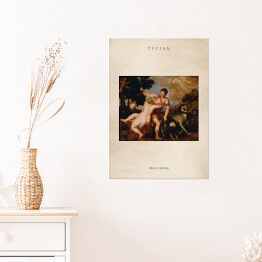 Plakat samoprzylepny Tycjan "Wenus i Adonis" - reprodukcja z napisem. Plakat z passe partout