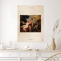 Plakat Tycjan "Wenus i Adonis" - reprodukcja z napisem. Plakat z passe partout