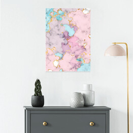 Plakat samoprzylepny Marmur w odcieniach różu i błękitu z akcentami w kolorze złota
