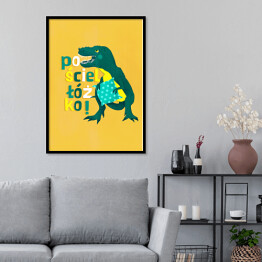 Plakat w ramie Dinozaur z napisem "Pościel łóżko"