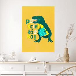 Plakat samoprzylepny Dinozaur z napisem "Pościel łóżko"