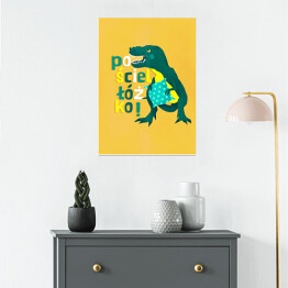 Plakat samoprzylepny Dinozaur z napisem "Pościel łóżko"