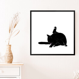 Obraz w ramie Czarny kot myjący ogon
