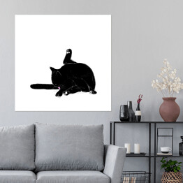 Plakat samoprzylepny Czarny kot myjący ogon