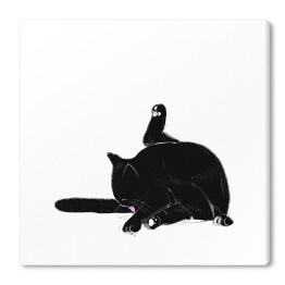 Obraz na płótnie Czarny kot myjący ogon