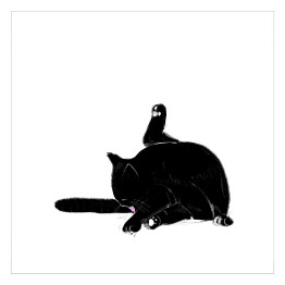 Plakat samoprzylepny Czarny kot myjący ogon