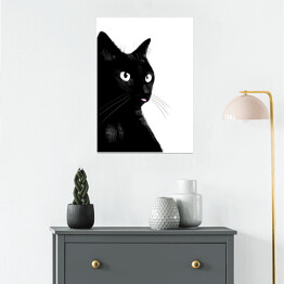 Plakat Czarny kotek pokazujący język