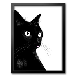 Obraz w ramie Czarny kotek pokazujący język