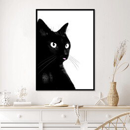 Plakat w ramie Czarny kotek pokazujący język