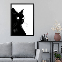Obraz w ramie Czarny kotek pokazujący język
