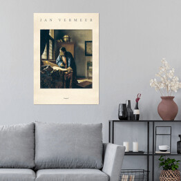 Plakat Jan Vermeer "Geograf" - reprodukcja z napisem. Plakat z passe partout
