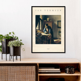 Plakat w ramie Jan Vermeer "Geograf" - reprodukcja z napisem. Plakat z passe partout