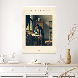 Plakat Jan Vermeer "Geograf" - reprodukcja z napisem. Plakat z passe partout