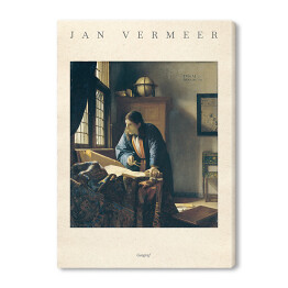 Obraz na płótnie Jan Vermeer "Geograf" - reprodukcja z napisem. Plakat z passe partout