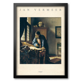 Obraz w ramie Jan Vermeer "Geograf" - reprodukcja z napisem. Plakat z passe partout