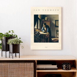 Obraz klasyczny Jan Vermeer "Geograf" - reprodukcja z napisem. Plakat z passe partout