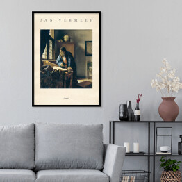 Plakat w ramie Jan Vermeer "Geograf" - reprodukcja z napisem. Plakat z passe partout