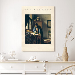 Obraz klasyczny Jan Vermeer "Geograf" - reprodukcja z napisem. Plakat z passe partout