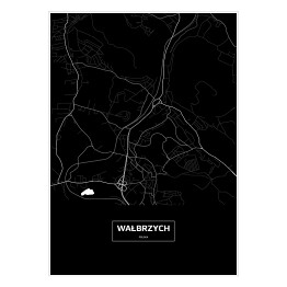 Plakat samoprzylepny Mapa Wałbrzycha czarno-biała z napisem na czarnym tle