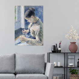 Plakat samoprzylepny Camille Pissarro Młoda kobieta przy kawie. Reprodukcja
