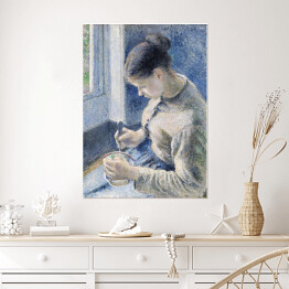 Plakat samoprzylepny Camille Pissarro Młoda kobieta przy kawie. Reprodukcja