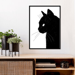 Plakat w ramie Ilustracja - czarny kot 