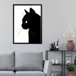 Obraz w ramie Ilustracja - czarny kot 