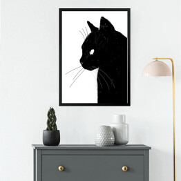 Obraz w ramie Ilustracja - czarny kot 